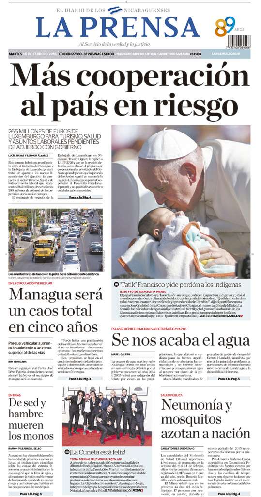 Portada de LA PRENSA 16/2/2016