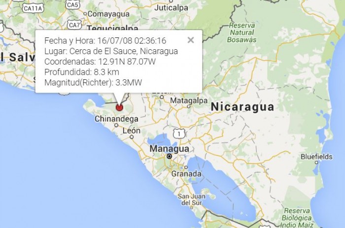 Registran sismo cerca de El Sauce