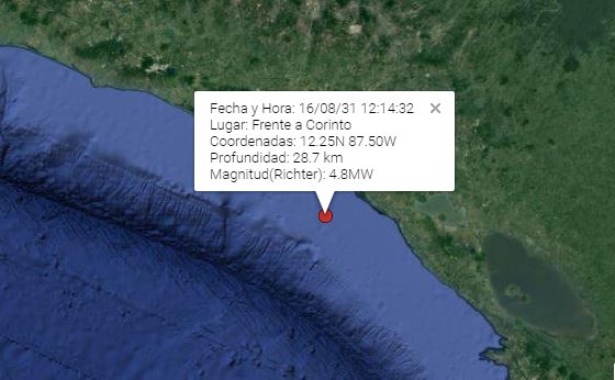 Sismo de 4.8 alarma a chinandeganos